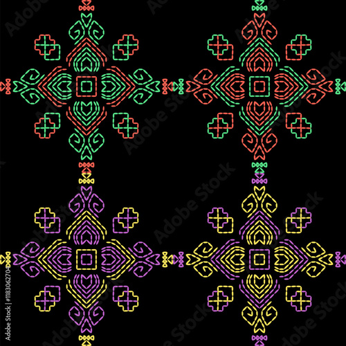 Kasuti india stitch embroidery needlework for fabric background paper wallpaper tiles seamless artwork simple geometric printed  pattern design