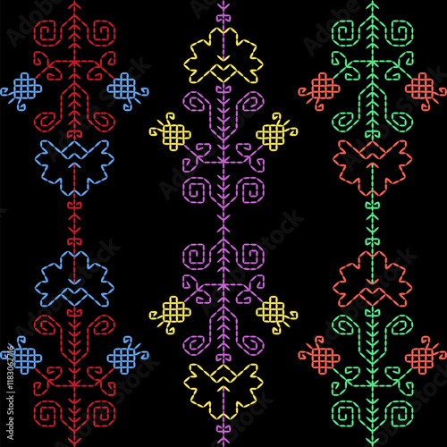 Kasuti india stitch embroidery needlework for fabric background paper wallpaper tiles seamless artwork simple geometric printed  pattern design