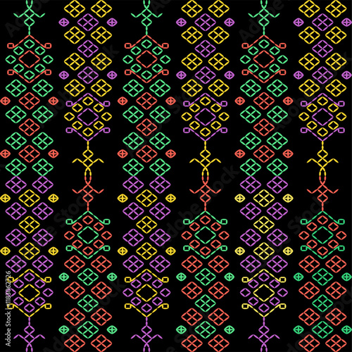 Kasuti india stitch embroidery needlework for fabric background paper wallpaper tiles seamless artwork simple geometric printed  pattern design
