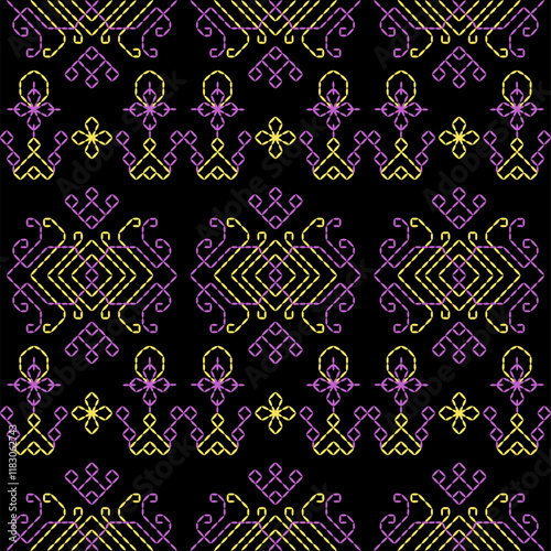 Kasuti india stitch embroidery needlework for fabric background paper wallpaper tiles seamless artwork simple geometric printed  pattern design