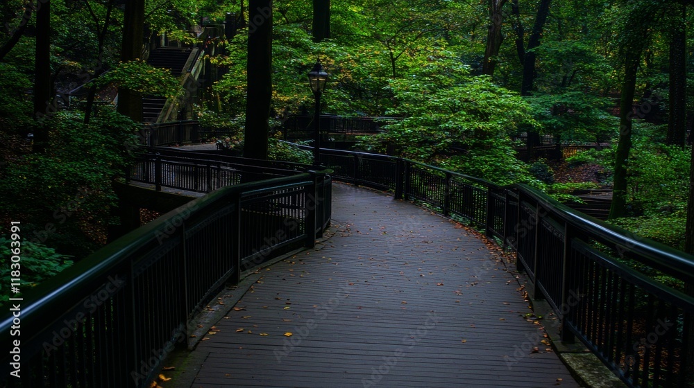 Fototapeta premium Serene Woodland Path Winding Through Lush Green Foliage