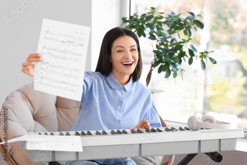 Young woman with note sheet...