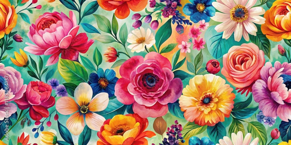 custom made wallpaper toronto digitalVibrant Floral Bouquet A Lush, Colorful, and Detailed Watercolor Painting of Blooming Flowers in a Seamless Pattern