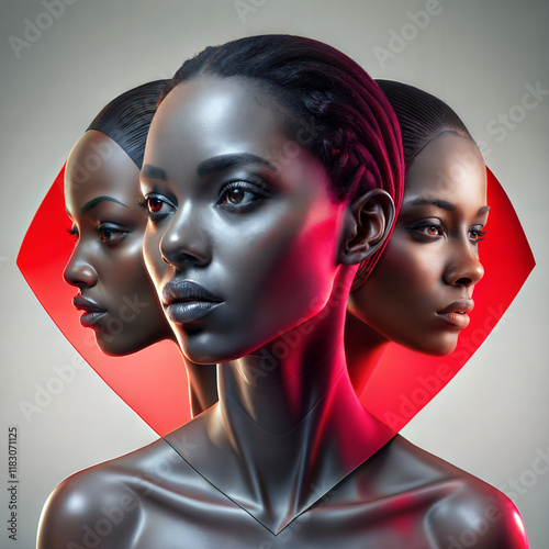 Abstract art compositions with women. Combined portraits of women, symbolizing their life and beauty.