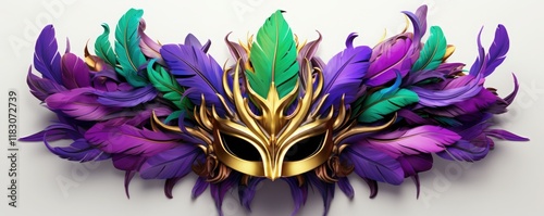 Collection of 3D elements for Mardi Gras Carnival Theme. Crown, Mask, Purple, Green, Gold, Jewelry.  Laissez Les Bon Temps Rouler