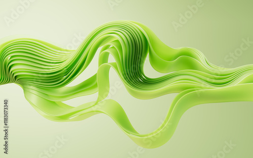 Fototapeta Naklejka Na Ścianę i Meble -  Flowing gradient green curve ribbons background, 3d rendering.