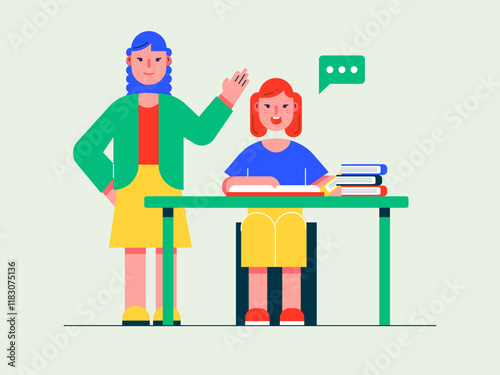 Student doing home schooling. Homeschooling illustrations. Flat vector illustrations