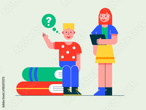 Student doing home schooling. Homeschooling illustrations. Flat vector illustrations