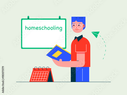 Teacher teaching home schooling. Homeschooling illustrations. Flat vector illustrations