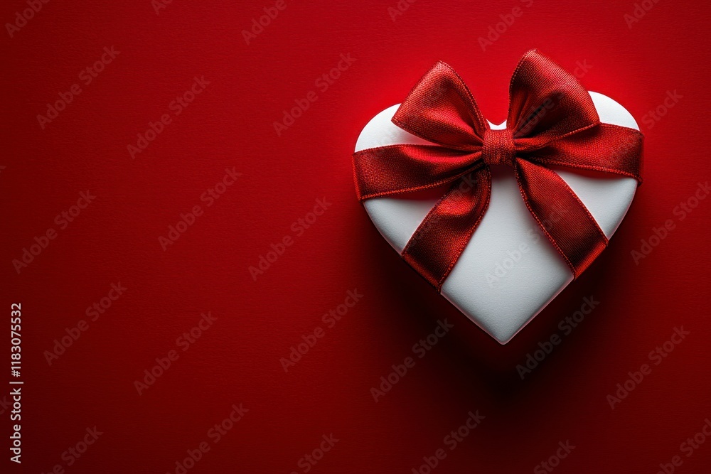 Romantic Red Background with Heart-shaped Gift Box Tied with Satin Bow for Valentine’s Day Celebrations and Special Occasions Romantic Red Background with Heart-shaped Gift Box Tied with Satin Bow for Valentine’s Day Celebrations and Special Occasions