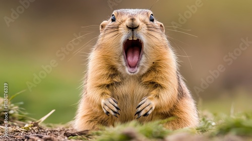 A prairie dog with wide open mouth, showing teeth. Perfect for websites, blogs, or presentations about wildlife or funny animals.