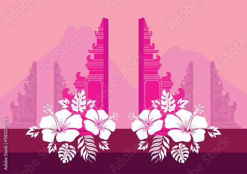 Balinese Temple Day, Vector Illustration suitable for Posters, Banners, and Templates, Bali Indonesia .Nyepi Day, 