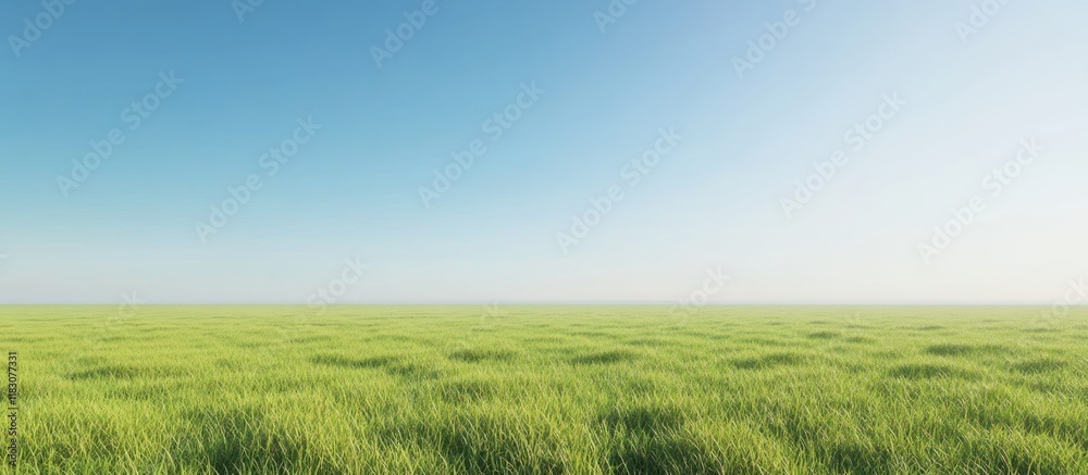 Obraz premium Serene grassy field under a clear blue sky.