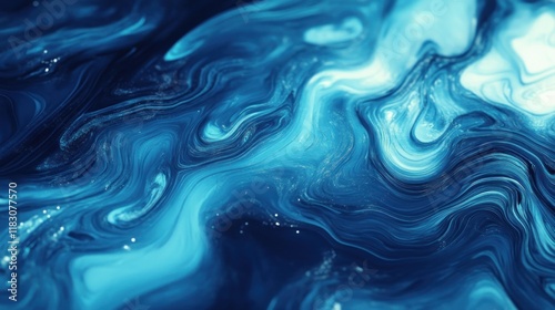 Abstract swirling blue and white paint texture.