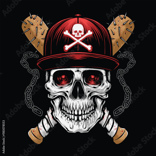 skull with crossing baseball bat vector