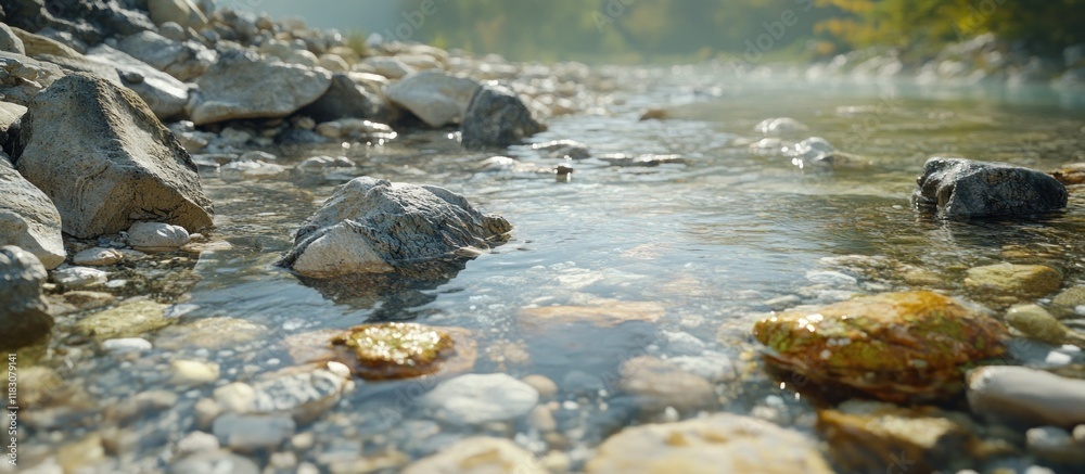 Clear stream flows over smooth rocks and pebbles. Clear stream flows over smooth rocks and pebbles.