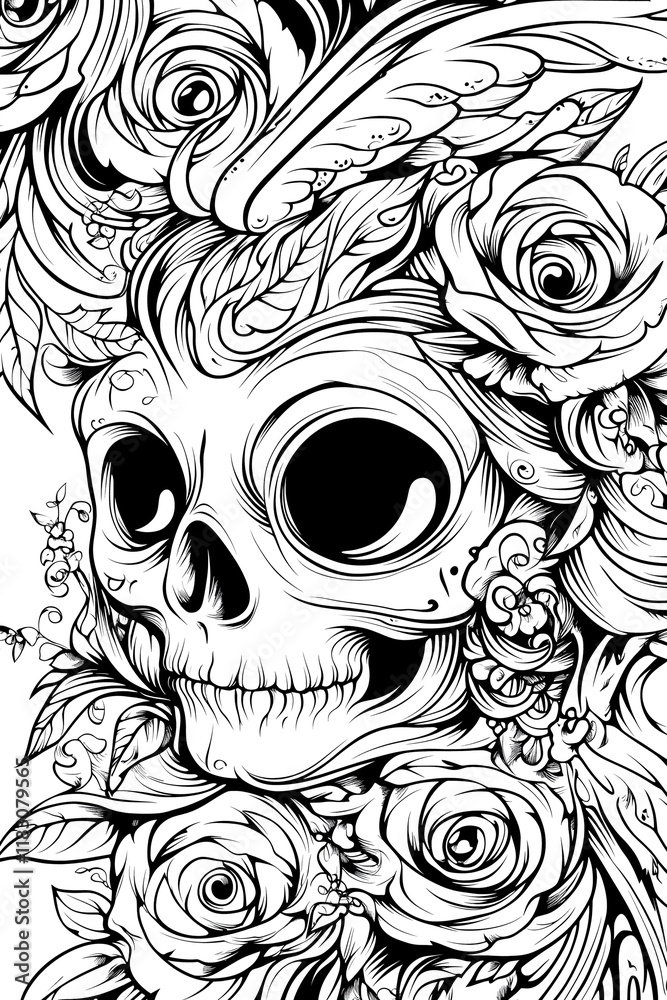 Fototapeta premium A skull with a rose on its face