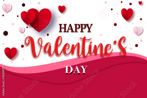 Happy Valentine's Day greeting with red and pink hearts.