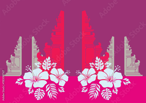 Balinese Temple Day, Vector Illustration suitable for Posters, Banners, and Templates, Bali Indonesia .Nyepi Day, 