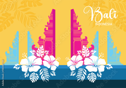 Balinese Temple Day, Vector Illustration suitable for Posters, Banners, and Templates, Bali Indonesia .Nyepi Day, 
