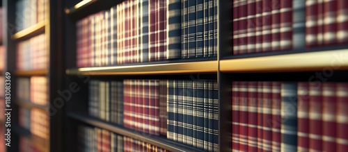 Rows of books on shelves in a library. photo