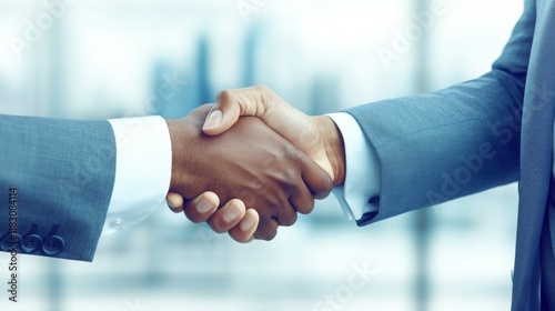 Business agreement handshake corporate office professional interaction modern environment close-up trust building