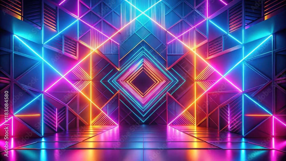 Abstract Neon Geometric Room Design with Vibrant Lighting Effects Abstract Neon Geometric Room Design with Vibrant Lighting Effects