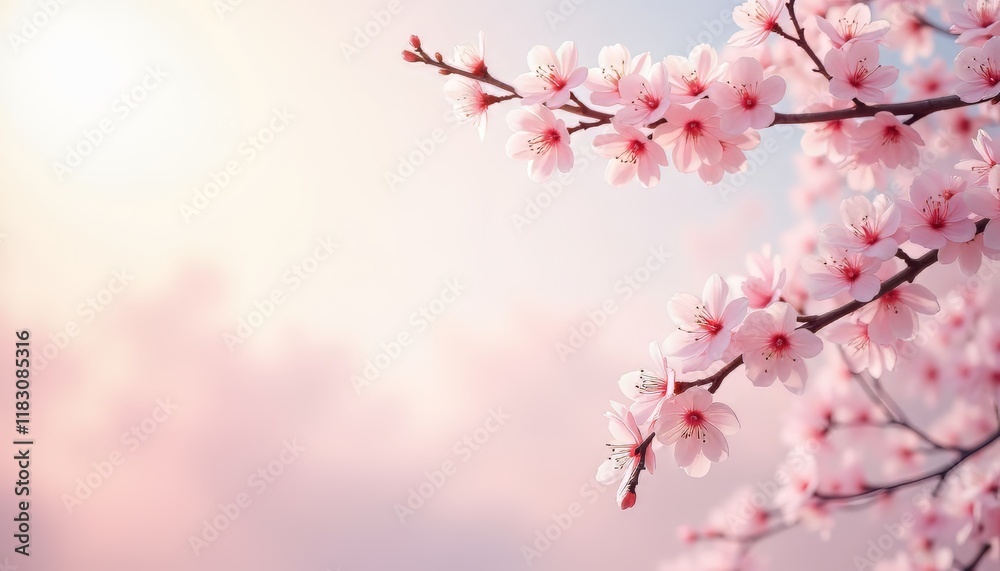 Delicate pink cherry blossoms blooming in soft sunlight. Delicate pink cherry blossoms blooming in soft sunlight.