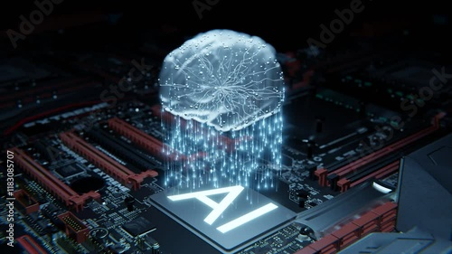 AI Brain Emerging From Circuit Board