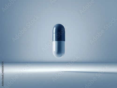 Suspended Medication Capsule Against Clean Backdrop for Clinical or Medical
