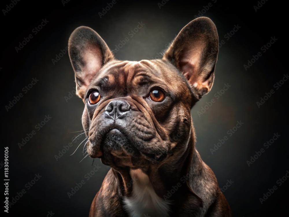 Luxurious French Bulldog Portrait: Dark Background, Side Glance Luxurious French Bulldog Portrait: Dark Background, Side Glance