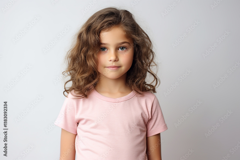 Little Girl in Stylish T-Shirt Mockup on Light Background Little Girl in Stylish T-Shirt Mockup on Light Background