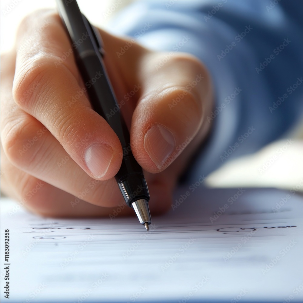 Close-up of a hand signing a document with a pen. (1) Close-up of a hand signing a document with a pen. (1)
