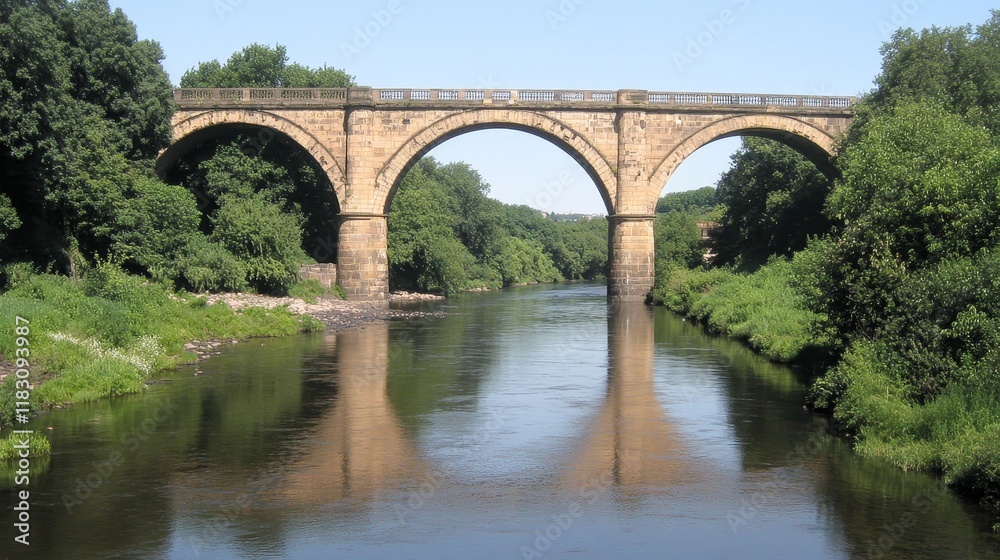 Stone Arch Bridge Spanning River Landscape Stone Arch Bridge Spanning River Landscape