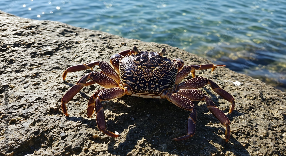 Coastal Crab on Rock Ocean Background Marine Life Coastal Crab on Rock Ocean Background Marine Life