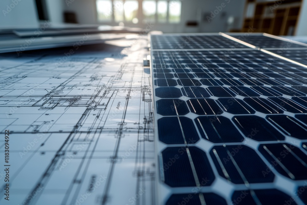 Fototapeta premium Solar Panel Energy Blueprint Clean Energy Eco Friendly Home Design