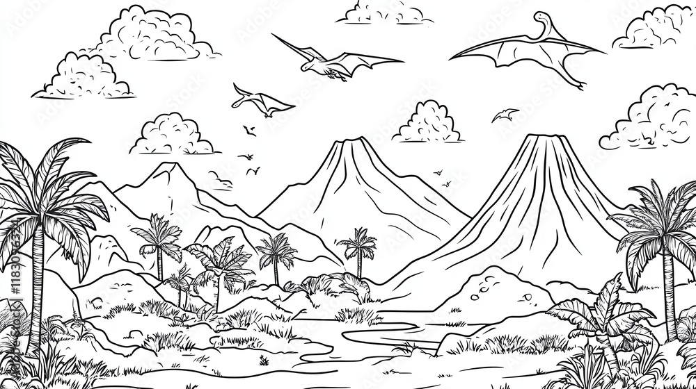 Fototapeta premium Dinosaur Adventure Coloring Page for Kids