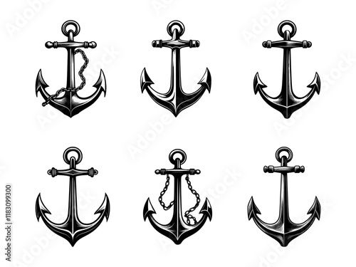 anchor silhouette set, isolated background