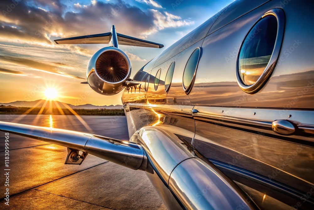 Fototapeta premium Luxury Private Jet Tail Section, Windows & Fuselage - Drone Aerial View