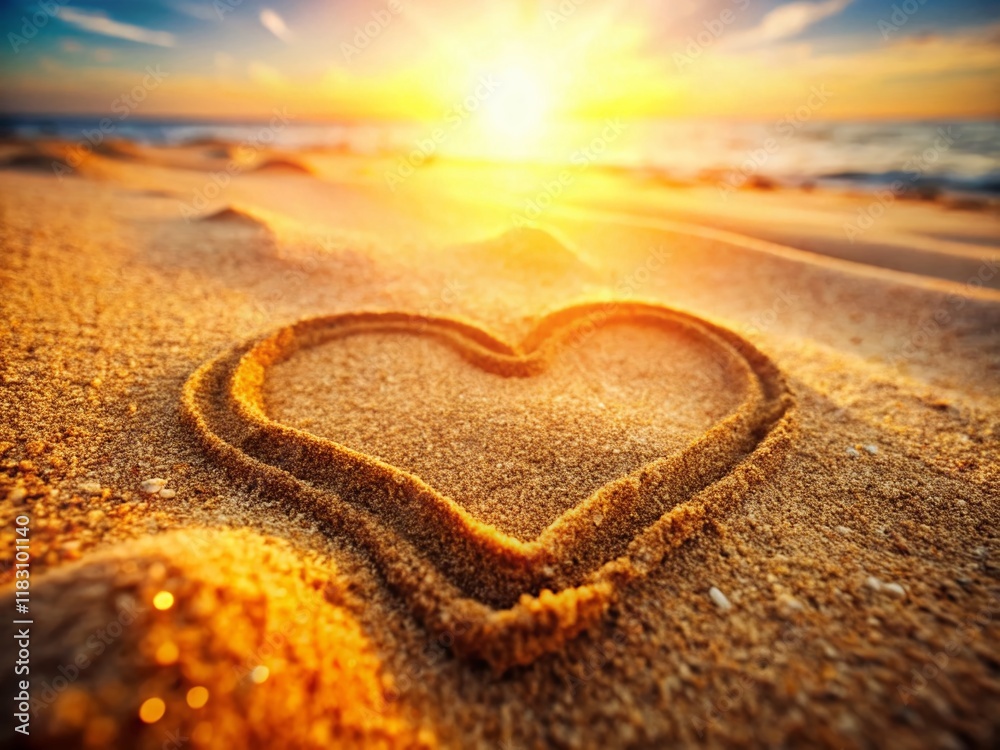 Macro Beach Heart: Close-up of a Single Heart Drawn in Sand Macro Beach Heart: Close-up of a Single Heart Drawn in Sand