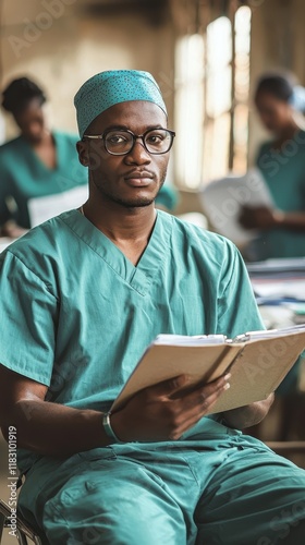 Healthcare Worker Taking Notes in Field Hospital Office