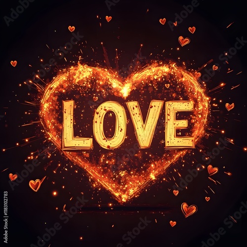 Exploding Heart of Love in Dynamic Fiery Graphic Design for Valentine s Day photo