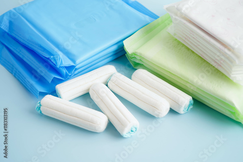 Sanitary hygiene set for woman menstrual period cycle protection. photo