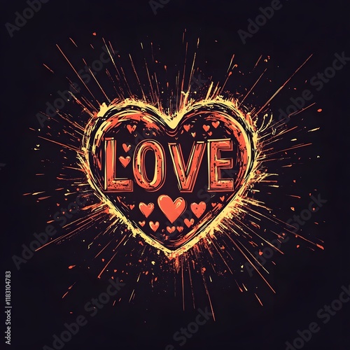 Explosive Heart Shaped Love Symbol with Fiery Burst on Dark Background photo