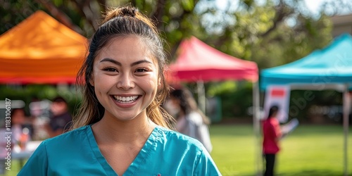 Nurse Smiling at Community Health Fair Providing Free Screenings