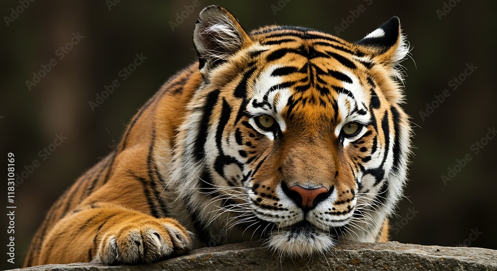 Obraz premium Majestic Tiger Close up Wildlife Nature Big Cat Animal Portrait Orange Fur Black Stripes Powerful