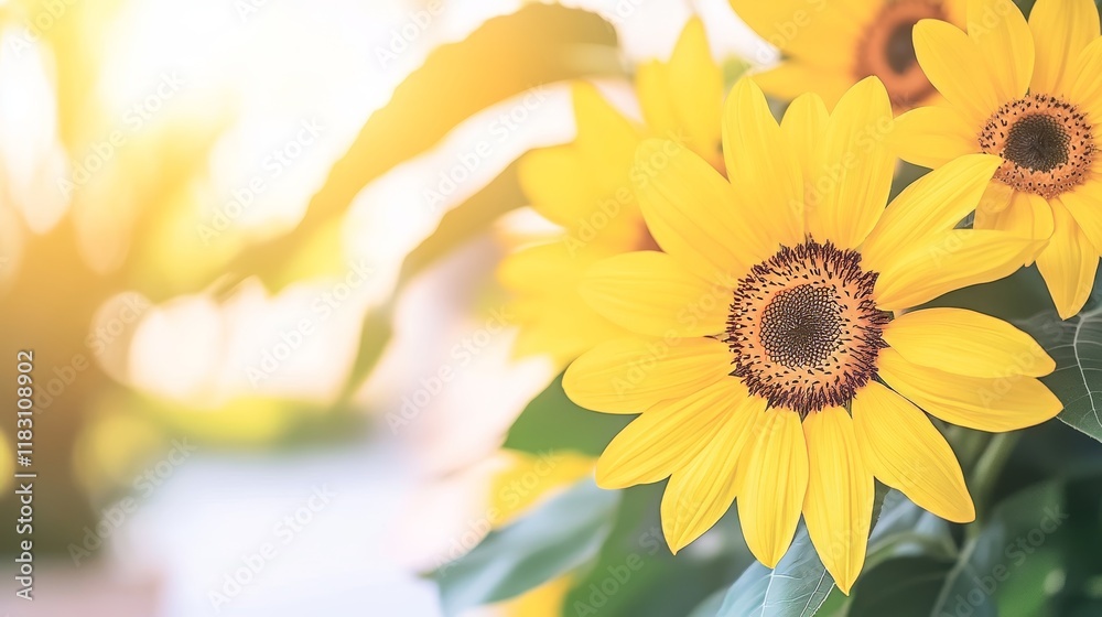 Obraz premium Sunlit Summer Sunflowers Blooming Brightly Outdoors