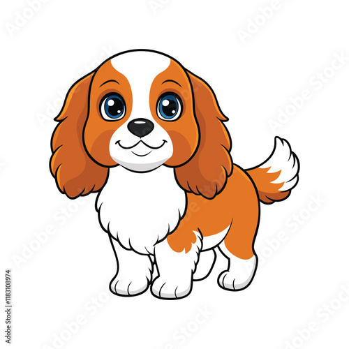 A Kawaii Style Cute Cartoon Cavalier King Charles Spaniel Puppy