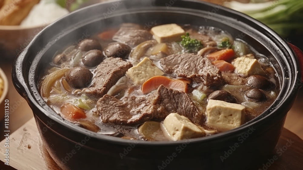 Steaming Beef Stew with Tofu and Mushrooms Steaming Beef Stew with Tofu and Mushrooms