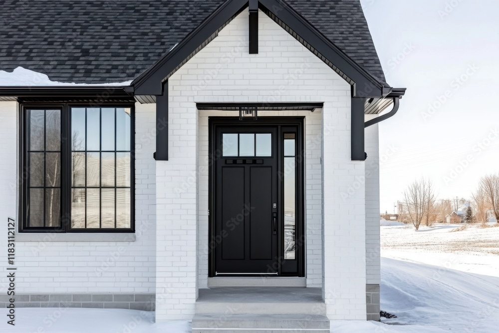 custom made wallpaper toronto digitalInviting black door of a modern home surrounded by fresh white snow on a bright winter day showcasing elegant architecture